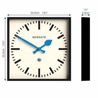 NEWGATE® Number Five wall Clock | Square Retro Inspired Modern Station Clock | 16" | Black with Blue Hands | Mid-Century Style for Kitchen, Living Room or Office - color: Blue