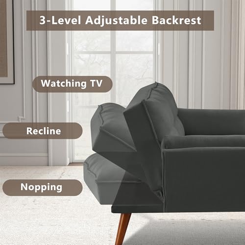 Futon Sofa Bed Modern Convertible Sleeper Sofa, 75” Linen Twin Size Futon Couch Comfy Recliner Sofa Couch with Adjustable Split Backrest for Living Room Small Spaces, Dark Grey - color: Dark Grey