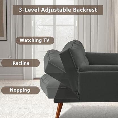 Futon Sofa Bed Modern Convertible Sleeper Sofa, 75” Linen Twin Size Futon Couch Comfy Recliner Sofa Couch with Adjustable Split Backrest for Living Room Small Spaces, Dark Grey - color: Dark Grey