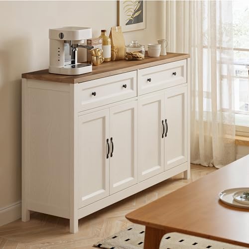Gizoon Farmhouse Kitchen Sideboard Buffet Cabinet, Coffee Bar with Storage | 55.1"W x 15.7"D x 35.3"H, Drawers & Doors, Fits Kitchen/Dining Room, Wood Rustic Brown Finish, Multi-Purpose Storage - color: Retro, size: 55.1" W