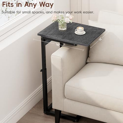 C Shaped End Table with Charging Station, 33" Tall Side Table for Couch, Adjustable Height C Table End Table, Couch Table Slide Under Sofa Table TV Tray Table for Living Room, Gray Walnut - color: Gray Walnut, style: Charging Station