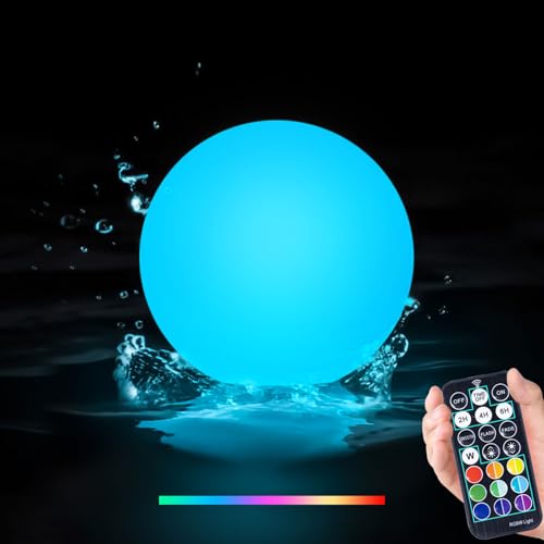 LOFTEK Floating Pool Lights, 6-inch Rechargeable LED Ball Light with Remote | 3 Modes & 16 RGB Color Changing Lamp, Dimmable & Hangable, IP65 Waterproof Shower Lamp for Party Decor - size: 6-inch