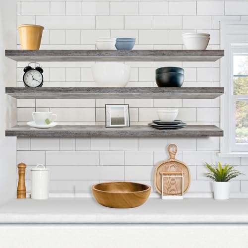 Sorbus Floating Shelves for Wall - 55 Inch Extra-Long Bathroom Shelves, Wall Decor for Bedroom, Kitchen, Living Room, Book Storage - Mounted Floating Shelf with Hidden Brackets (Gray, 3 Pack) - color: Grey, size: 55 Inch, style: 3 Pack
