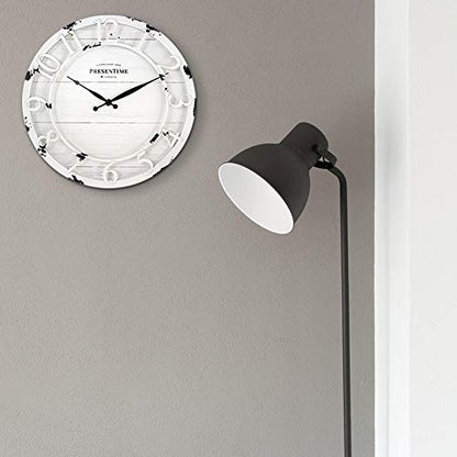 13" Farmhouse Series Wall Clock | Quartz Movement, Shiplap Style, Raised 3D Arabic Numeral, Antique Distressed White - color: Antique Distressed White, size: 13 inch