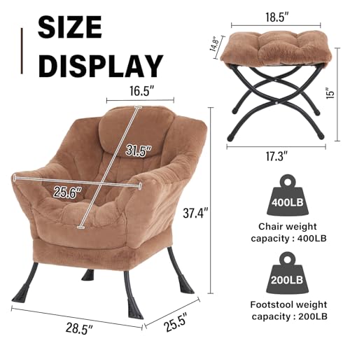 Modern Lazy Chair with Ottoman Lounge Accent Reading Chair for Living Room | Foldable Footstool,Removable Cover,Soft Padded Seat & Backrest,Upholstered Comfy Chair for Bedroom,Dorm,Office,Small Space - color: Plush Brown