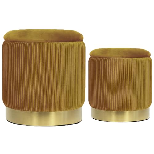 YYW HOME Round Ottoman with Storage Set of 2 Green Velvet Vanity Stool | Removable Lid, Gold and Green Ottoman,Hidden Storage Stool, Small Coffee Table for Living Room,Nest Packing, Assembly Free - color: Yellow