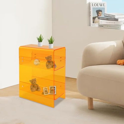 3-Tier Narrow Acrylic Side Table, Narrow End Table for Small Spaces, Side Table for Bedroom, Slim Small End Table (Orange)