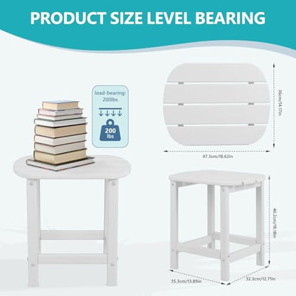Hdpe Outdoor Adirondack Side Table, Wooden Textured, White | Bathroom and Indoor, Maintenance & Weather Resistant, End TableSet for Patio, Garden, Backyard, 18.6×14.17×18.18 in - color: White