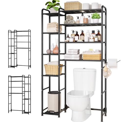 Kitsure Over Toilet Storage Rack, 68.7" H 9-Tier Adjustable Side Shelves | Bathroom, Small Bathrooms, Apartments, Rental Homes, Space Saving, Adjustable Side Shelves, Black, Metal Organizer