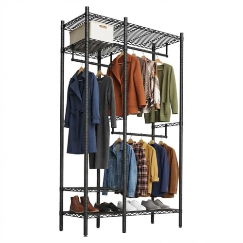 PioneerWorks Heavy Duty Garment Rack 1210 LBS, Commercial Clothing Rack with 4 Adjustable Shelves, Freestanding Wardrobe Closet Organizer, Metal Storage Rack for Home, Retail, Laundry Room - size: 45"W × 16.5"D × 76.4"H