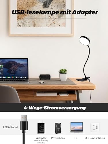 Clip on Light,10 RGB Colors+10 Brightness Small Desk Lamp with Clamp Light | 500 lm Bright 72 LED Desk Light, USB Adapter Reading Lights for Books in Bed/Headboard/Bedside Table/Bedroom/Dorm/Home Office - color: Black
