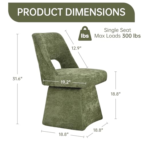 VKNOW Upholstered Swivel Dining Chair with Curved Open Back | Modern Dining Room Chairs with Chenille Fabric, Space-saving, Easy Assembly, for Dining Room, Living Room, Bedroom, Green - color: Green