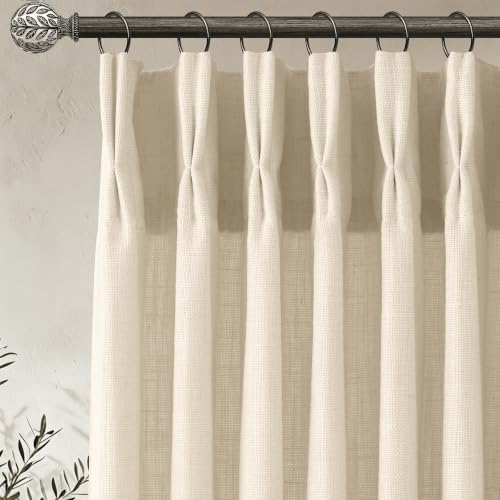 Pinch Pleated Linen Curtains 84 Inch, 2 Panels Premium 400GSM Memory Trained Semi Sheer Light Filtering Window Drapes for Living Room Bedroom Dining, Back Tab & Adjustable Hooks Rings, Light Oatmeal - color: Light Oatmeal, size: 40"W x 84"L (Pack of 2)