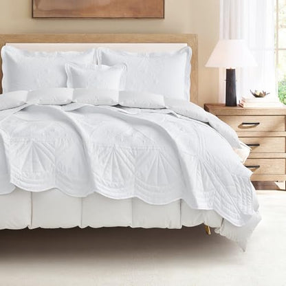 DaisyHuang Bedspread - Full Size Bedding Cover - Modern & Contemporary Coverlet Set, Real Stitching, Reversible, Lightweight, 5 Piece, White - color: White, size: Full(96"x110")