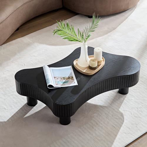 JUSTONE Wood Coffee Table - 42.52" Mid Century Modern Wooden Coffee Tables for Living Room, Accent Center Table Side Table with Solid Wood Leg Center Table for Apartment (Black) - color: 42.52'' - Black