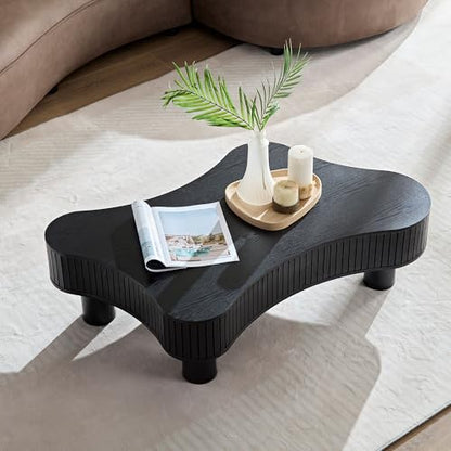 JUSTONE Wood Coffee Table - 42.52" Mid Century Modern Wooden Coffee Tables for Living Room, Accent Center Table Side Table with Solid Wood Leg Center Table for Apartment (Black) - color: 42.52'' - Black