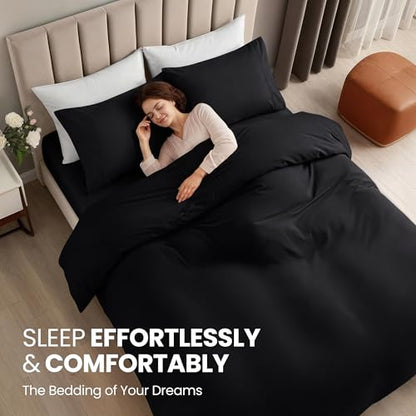 Utopia Bedding Duvet Cover Full with Fitted Sheet (54x75) - 2 Pillow Case (20x30) - All Season Luxury Bed in a Bag with Zippered Duvet Cover - No Comforter (Black) - color: Black, size: Full - Duvet Cover with Fitted Sheet
