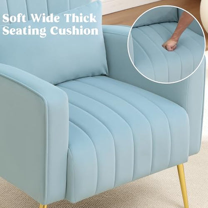 Modern Accent Chair Upholstered Living Room Chair,High Back Arm Chair with Metal Legs Lumbar Reading Chair for Bedroom, Apartment, Small Spaces Sky Blue - color: Sky Blue, size: Set of 1