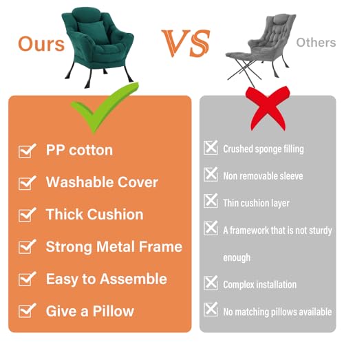 Lazy Chair, Comfy Reading Chair for Bedroom，Dark Green | Comfy Bedroom Accent Chair with Washable Removable Cover and extra throw pillow for Living Room Dorm - color: Peach Dark Green-single
