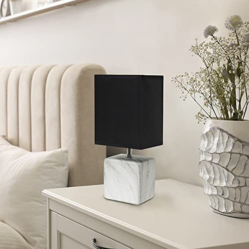 Simple Designs LT2071-WOB Mini Petite White Gray Marbled Ceramic Bedside Table Lamp with Black Shade - color: Marble White/Black Shade