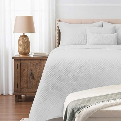 Clara Clark Quilts Twin Size - All Season Bedspread Coverlet Set, Pinsonic Weave Lightweight Bedding Set - 5 Piece Twin Quilt Set with Pillow Shams, White - Twin Diamond - color: 27 – White – Diamond, size: Twin