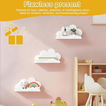 White Floating Shelves 3 Pieces 29.5x9.4x15cm Wall Mounted Floating Decor | Nursery Wall Decor for Girls Room Bathroom Home Playroom Dorm Apartment Office