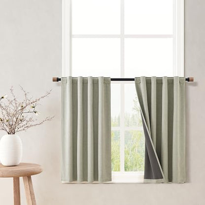 Sage Green 100% Blackout Kitchen Linen Curtains Back Tab 30 Inch Length Privacy Elegant Mini Cafe Curtain for Rustic Farmhouse Bathroom Thermal Insulated Bath Room Over Sink Drape 26x30 - color: Sage Green, size: 26"W x 30"L (Pack of 2)