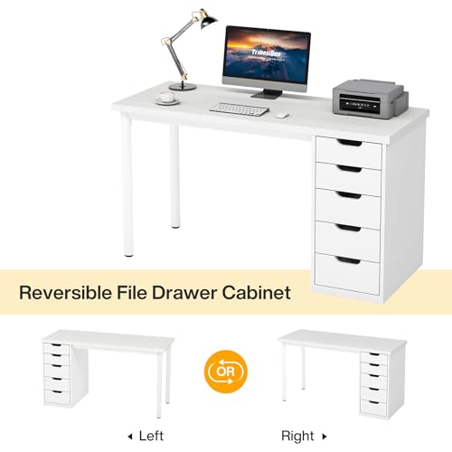 Tribesigns Computer Desk with 5 Drawers, 47 inches Rustic Brown Home Office Desk with Storage, Modern Simple Laptop Desk Study Writing Table for Small Spaces (1, White) - color: White