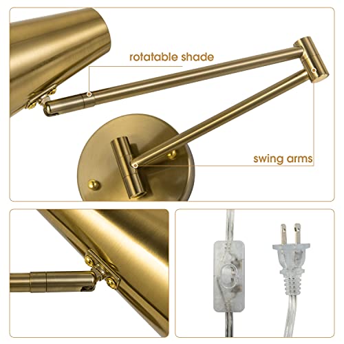 Plug in Wall Sconce Set of 2, Brass Swing Arms Wall Light Plug-in Wall Lamp for Bedroom Living Room Wall Lamp - color: A-Gold-2 Pack
