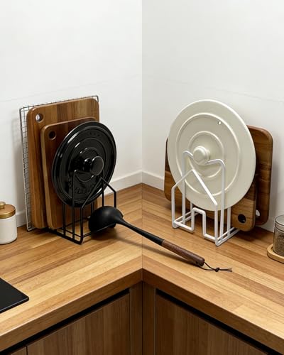 SUNFICON 2 Pack Cutting Board Racks Holders Pot Pan Lids Holders Chopping Board Organizers Thin Bakeware Trays Dry Display Stands Kitchen Countertop Cabinet Office Black - color: 2PCS Black