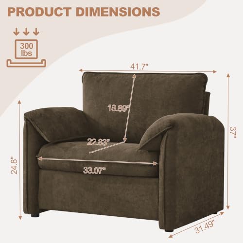 Oversized Accent Chair for Living Room, Large Modern Armchair with Deep Seat, Mid-Century Comfy Reading Chair with Padded Arms, Chenille Single Sofa Chairs for Bedroom, Dark Brown, Oversized, 1PC - color: Dark Brown, size: Oversized