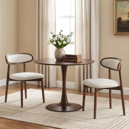 Wooden Dining Chairs Set of 2, Modern Fabric Upholstered Dining Room Chair, Kitchen Side Chairs, Farmhouse Dinner Chair with Curved Back for Kitchen, Beige - color: Beige, size: Set of 2