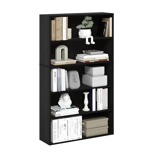 Furinno PASIR Book Shelf, 5-Tier Bookshelf, Bookcase with Open Shelf, 9.4 x 31.5 x 52.7, for Living Room, Bedroom, Home Office, Espresso - color: Espresso, size: 5-Tier