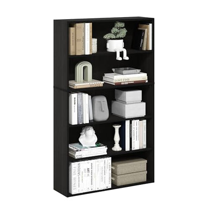 Furinno PASIR Book Shelf, 5-Tier Bookshelf, Bookcase with Open Shelf, 9.4 x 31.5 x 52.7, for Living Room, Bedroom, Home Office, Espresso - color: Espresso, size: 5-Tier