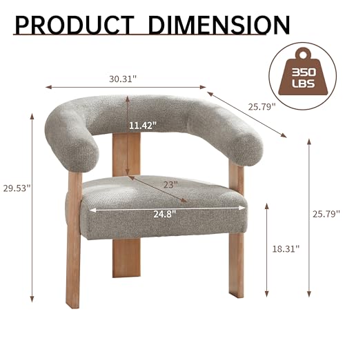 VKNOW Barrel Accent Chair, Vanity Chair with Armrests and Rubberwood Legs | Mid Century Modern Upholstered Living Room Chairs with Open Back, Chenille Fabric, for Living Room, Bedroom, Light Gray - color: Light Gray, size: Set of 1