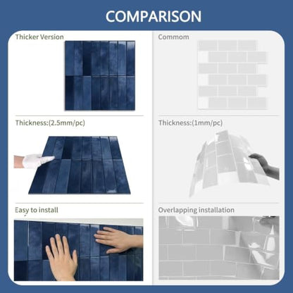 10 Sheets Upgraded Thicker Design Subway Tile Peel and Stick Backsplash | 12”×12”Self Adhesive Wall Tiles Stick on Back Splash for Kitchen,Bathroom,Camper(Blue) - color: Blue