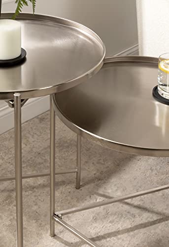 Kate and Laurel Ulani Modern Nesting Side Table; Set of 2; Silver; Sophisticated End Tables for Storage and Display - color: Silver