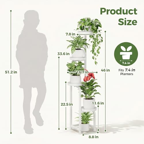 Bamworld Corner Plant Stand Indoor Outdoor Tall Metal Flower Pot Stands | 4 Tier White Heavy Duty Plant Shelf for Multiple Plants, Patio Garden Balcony Living Room Bedroom(Patent Design) - color: Matte White, style: Spiral 4Tier