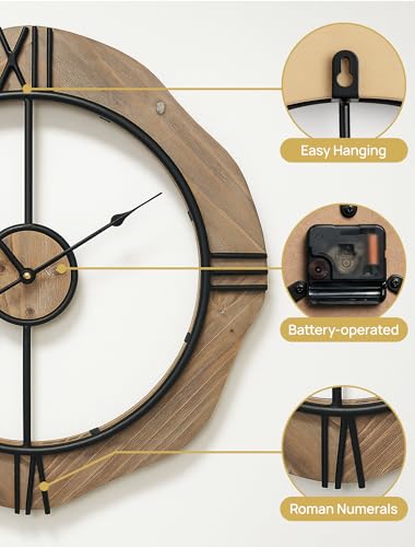 MASHI 20" Wall Clock for Living Room,Non Ticking Silent Battery Operated | Enjoy a totally silent, non-ticking experience with 1 AA battery power, paired with a 20-inch large easy-to-read clock face. - size: 24inches
