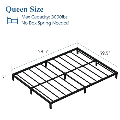 DiaOutro 7 Inch Queen Bed Frame Heavy Duty Low Profile Metal Platform | Steel Slats Platform No Box Spring Needed Mattress Foundation, Easy Assembly, Noise Free - size: Queen, style: 7 Inch
