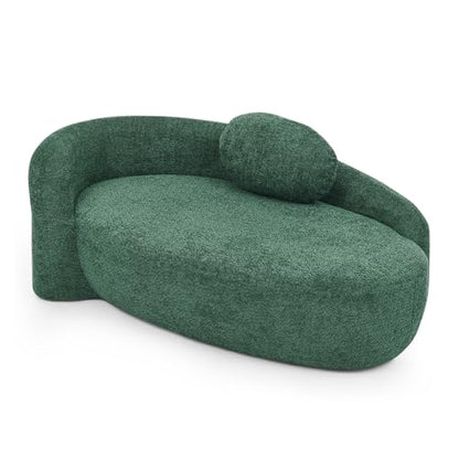 Modern Oval Chaise Lounge Chair, Boucle Upholstered Single Lazy Sofa with Integrated Backrest, Side Armrest, Matching Pillow, Space Saving Accent Lounger for Living Room Reading Nook (Green) - color: Green