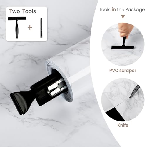 White/Grey Marble Contact Paper Marble Wallpaper Peel and Stick with Tools | 17.7" x 196.8" Self Adhesive Vinyl Film Contact Paper for Countertops - color: Gray/White-tool, size: 17.7" x 196.8"