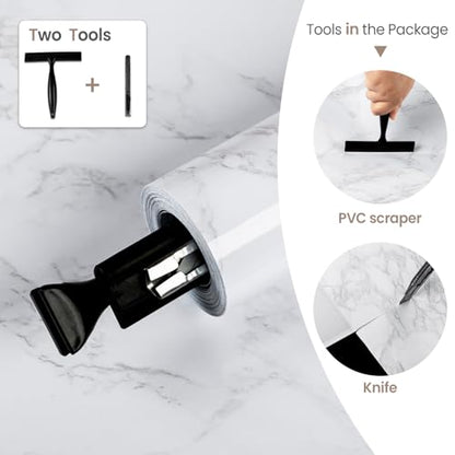 White/Grey Marble Contact Paper Marble Wallpaper Peel and Stick with Tools | 17.7" x 196.8" Self Adhesive Vinyl Film Contact Paper for Countertops - color: Gray/White-tool, size: 17.7" x 196.8"