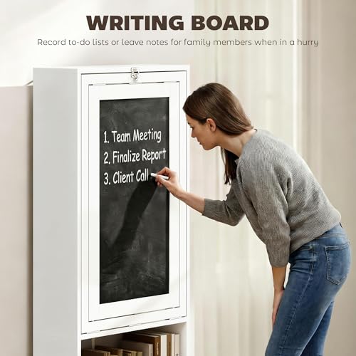 HOMCOM Foldable Convertible Writing Table Space-Saving Computer Desk White | Wall Mounted Design, Chalkboard, Storage Shelves, for Small Spaces, Home Office, Bedroom, Dorm, Apartment - color: White
