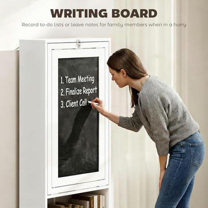HOMCOM Foldable Convertible Writing Table Space-Saving Computer Desk White | Wall Mounted Design, Chalkboard, Storage Shelves, for Small Spaces, Home Office, Bedroom, Dorm, Apartment - color: White