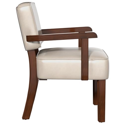 Faux Leather Accent Chair, Mid-Century Armchair with Wood Frame | Upholstered Living Room Chair, Comfy Reading Chair for Bedroom, Waiting Room, Home Office, Easy Assembly, Beige - color: Faux Leather Beige, size: One Chair