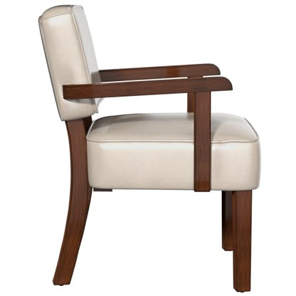 Faux Leather Accent Chair, Mid-Century Armchair with Wood Frame | Upholstered Living Room Chair, Comfy Reading Chair for Bedroom, Waiting Room, Home Office, Easy Assembly, Beige - color: Faux Leather Beige, size: One Chair