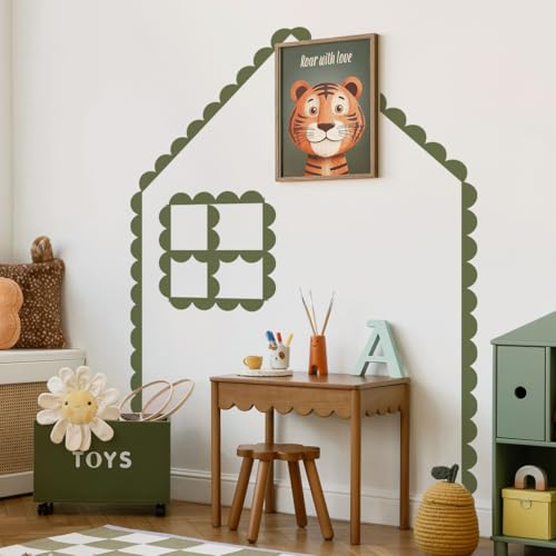 Scallop Border Wall Sticker，Door Edge Scallop Decorative Art Stickers，Scallop Peel and Stick Border，for Nursery, Kids Bedroom Living Room Home Scandinavian Boho Painting Wall Décor. (Dark Green) - color: Dark Green