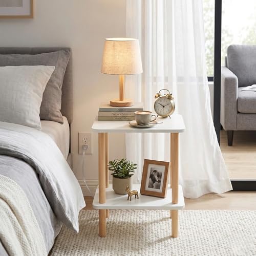 FORAOFUR End Table with Charging Station, End Tables with USB Ports and Outlets, Small Side Table for Living Room, Bedroom & Office, Two-Tier Narrow Side Table, Easy Assembly | Slim profile for bedroom or office corners, USB & outlets, tool-free assembly