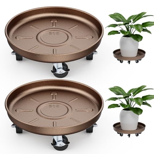 Plant Caddy With Wheels 12" Metal Plant Saucers for Indoors 310 Lb Capacity | Rolling Plant Stand, 360° Locking Casters Heavy Duty Planter Caddies, Rustproof and Waterproof, and Easy to Move, 2 Pack - size: 2 PACK 12.12 INCH